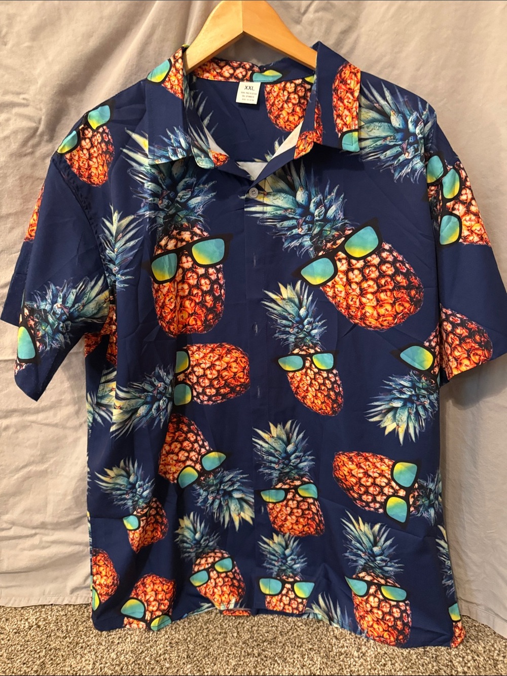 Men's Navy Pineapple Print Button-Up Shirt